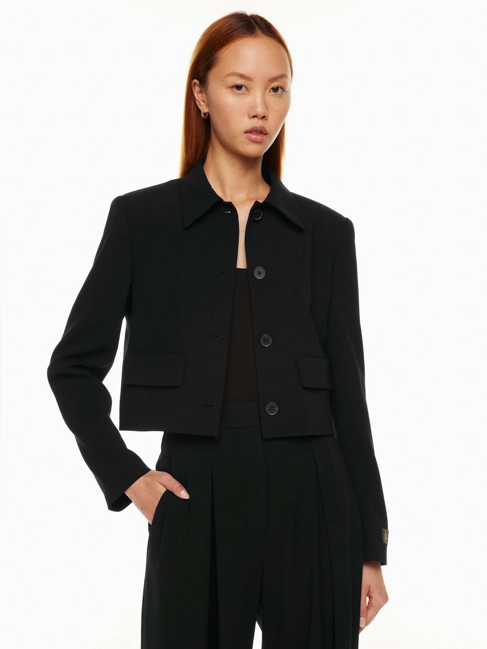 Aritzia Babaton Frances Jacket - Black Crepe Button-Front Blazer